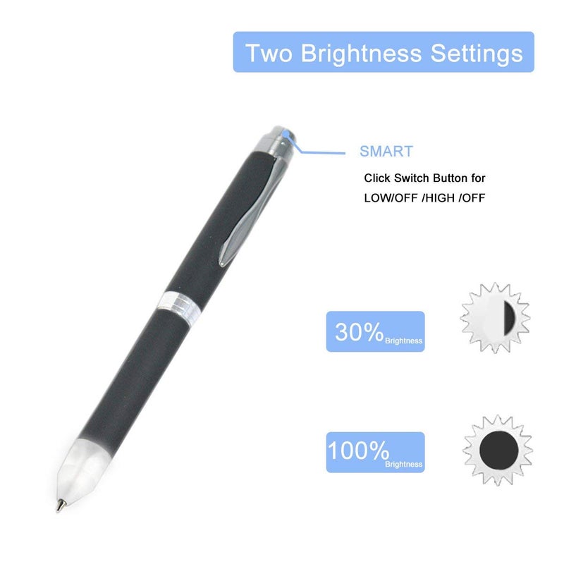 Yacig LED Pen, Light Pens, Two Brightness Settings, 1x AAA Battery Powered, Matte Black Barrel, Light Up Pens for Writing in Low Light Situations (White Light and Red Light) - Image 3
